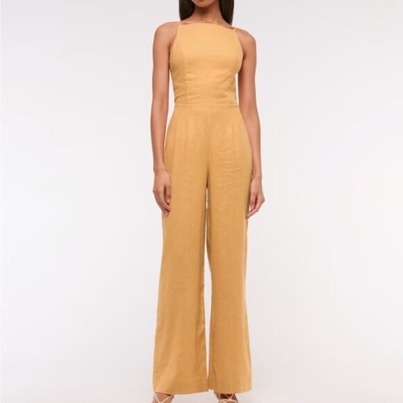 ABERCROMBIE LINEN BLEND APRON JUMPSUIT HONEY YELLOW SIZE XL - Picture 1 of 9
